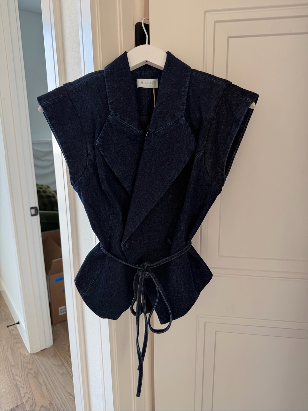 Meshki Dark Navy Denim Sleeveless Wrap Vest
